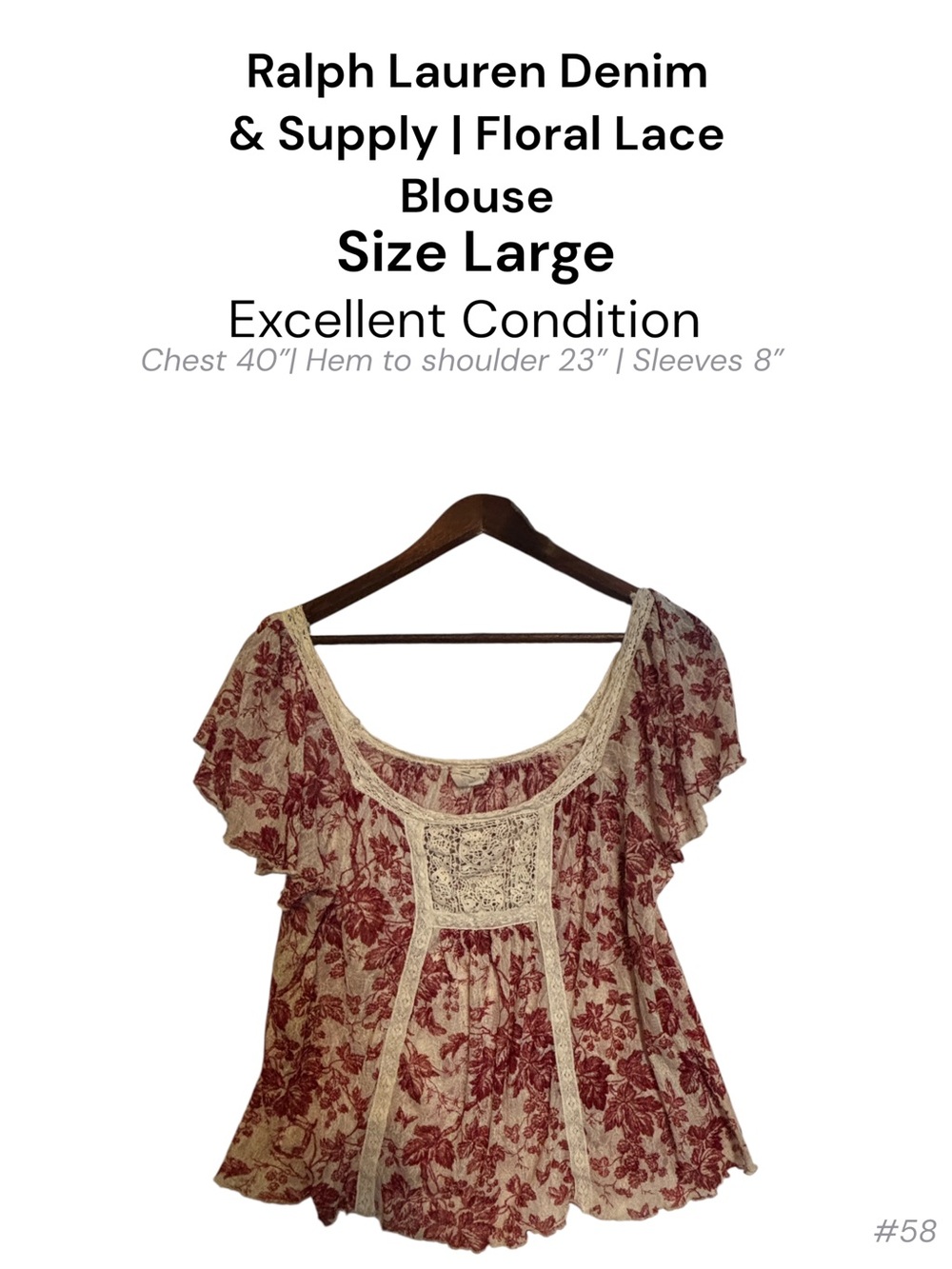 Ralph Lauren Denim & Supply Floral Lace Boho Blouse Large